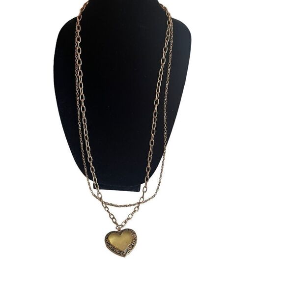 Vintage Two Tiered Gold-tone Yellow Glass Heart Pendant Necklace - Picture 3 of 8